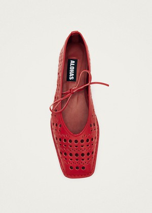 Sway Slit Red Leather Ballet Flats from Alohas