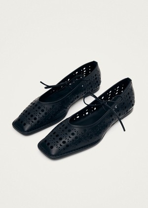 Sway Slit Black Leather Ballet Flats from Alohas