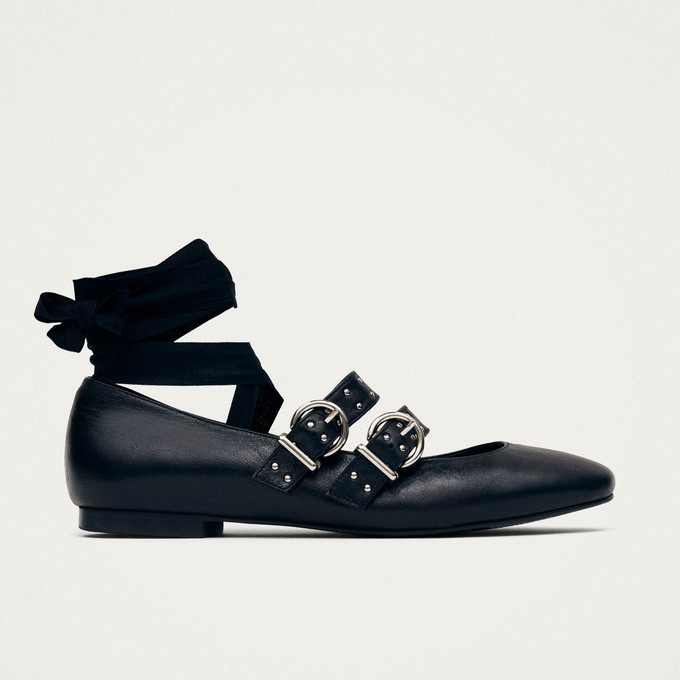 Thekla Black Leather Ballet Flats from Alohas