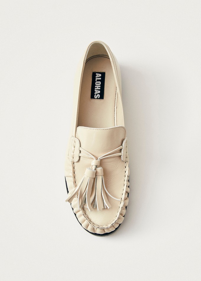 Marietta Onix Cream Leather Loafers from Alohas