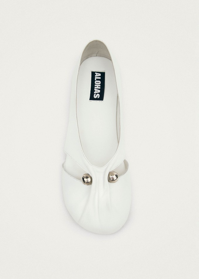 Ravena White Leather Ballet Flats from Alohas