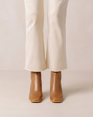 West Bicolor Camel Cream Leather Ankle Boots from Alohas