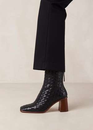 West Braided Black Leather Ankle Boots from Alohas