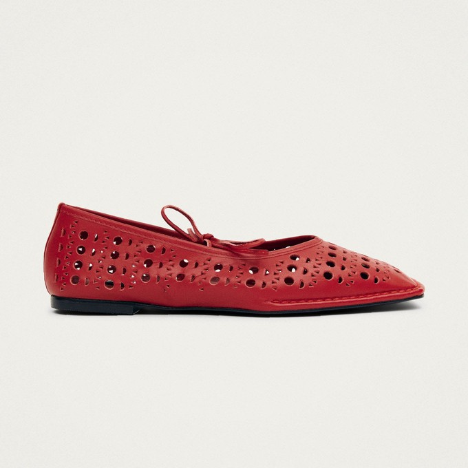 Sway Slit Red Leather Ballet Flats from Alohas