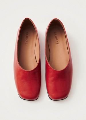 Edie Red Leather Ballet Flats from Alohas