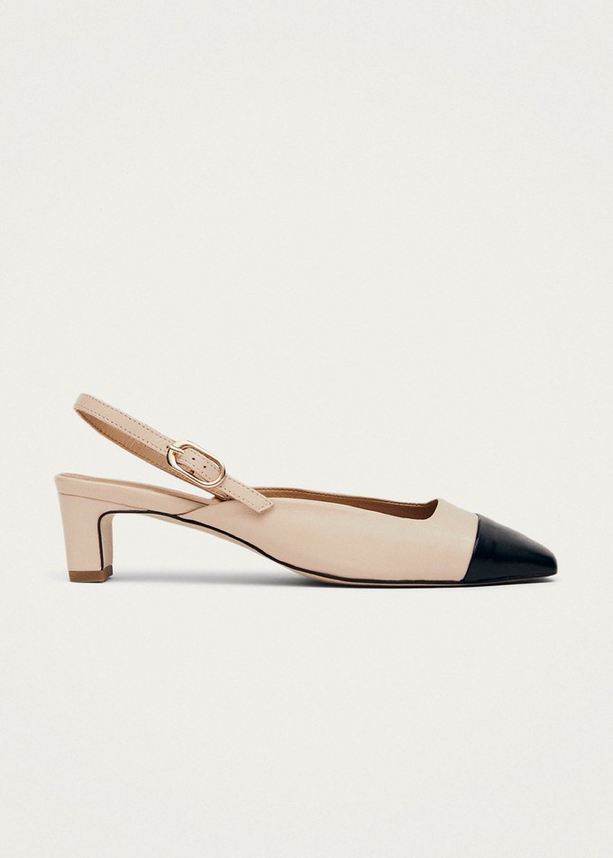 Lindy Bicolor Cream Black Leather Pumps from Alohas