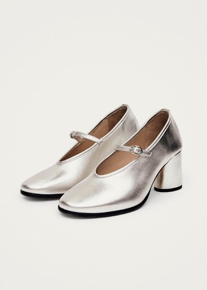 Esha Shimmer Silver Leather Pumps from Alohas