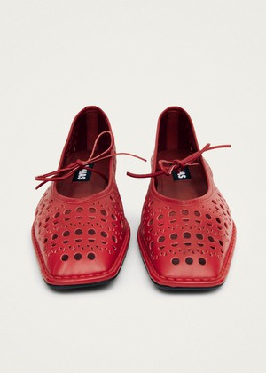 Sway Slit Red Leather Ballet Flats from Alohas