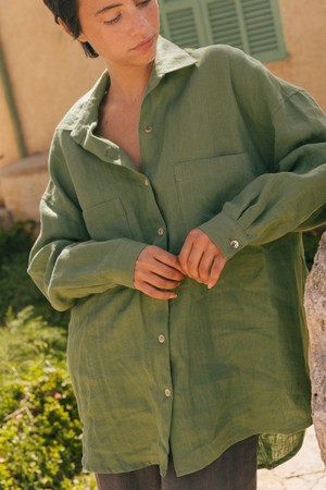 MOLLY oversized collar linen shirt in Matcha Green from AmourLinen