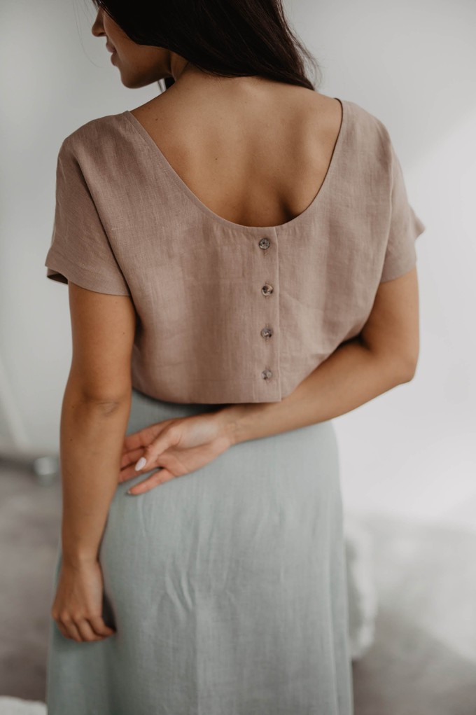 Linen crop top with buttons LISA in Rosy Brown from AmourLinen