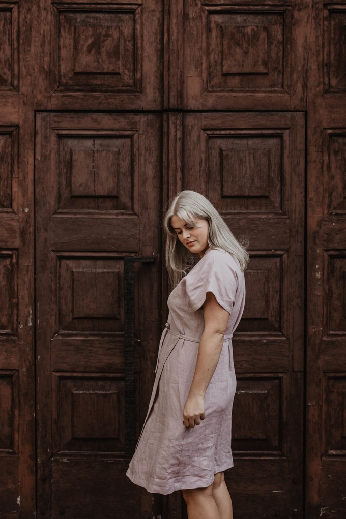 Linen wrap dress ROME in Dusty Rose from AmourLinen