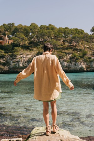 MOLLY oversized collar linen shirt in Mustard from AmourLinen