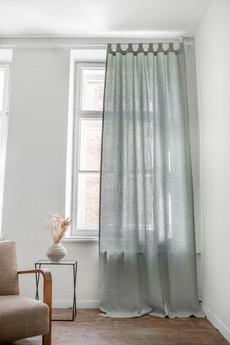 Tab top linen curtain in Sage Green via AmourLinen