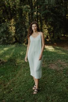 Linen long dress JAKARTA in Sage Green via AmourLinen