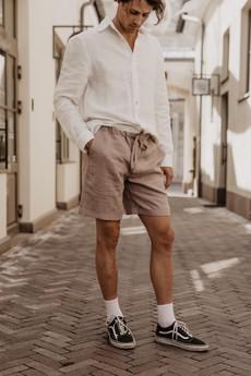 Linen shorts ARES in Rosy Brown via AmourLinen