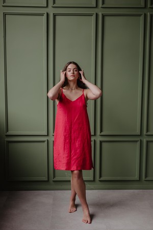 Linen slip dress ZOE in Viva Magenta from AmourLinen