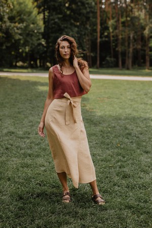 Linen wrap skirt IRIS in Mustard from AmourLinen