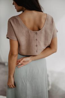 Linen crop top with buttons LISA in Rosy Brown via AmourLinen