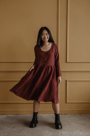 LAPLAND mid-length linen dress in Terracotta from AmourLinen