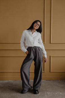 OULU super long linen pants in Charcoal via AmourLinen