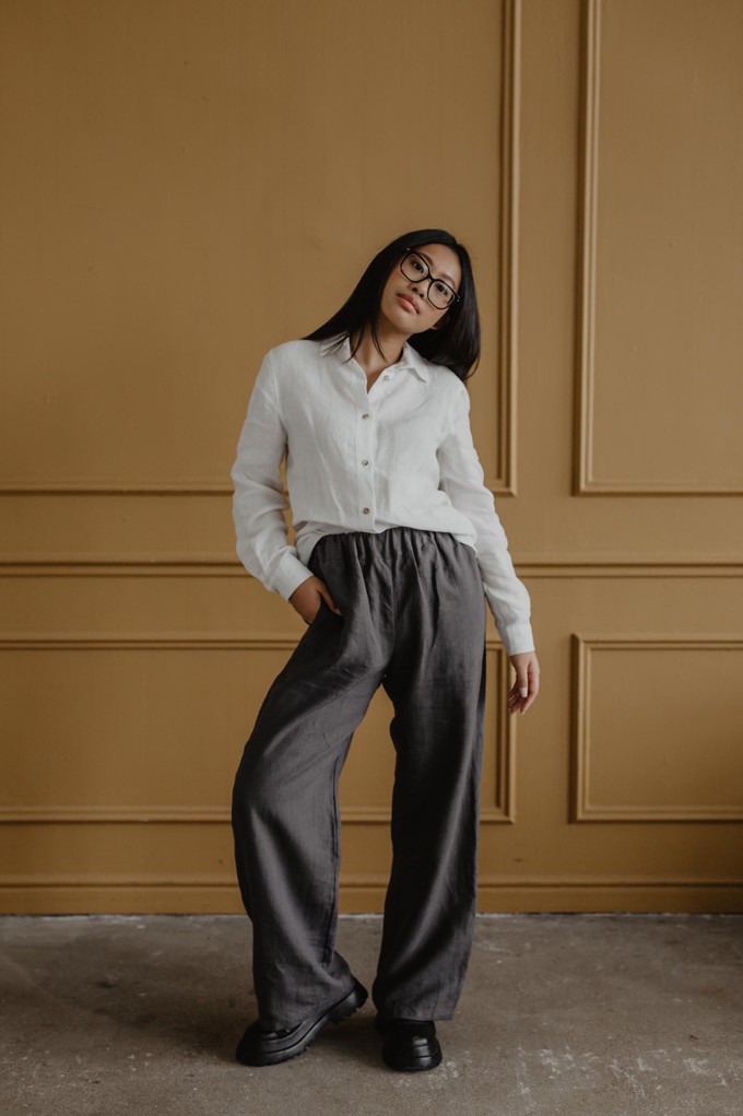 OULU super long linen pants in Charcoal from AmourLinen