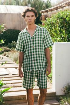 Linen loungewear shorts set ASPEN in Green Gingham via AmourLinen