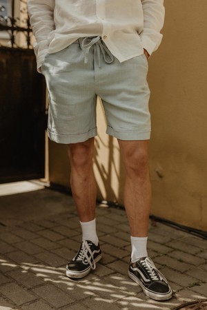 Linen shorts ARES M in Sage Green from AmourLinen