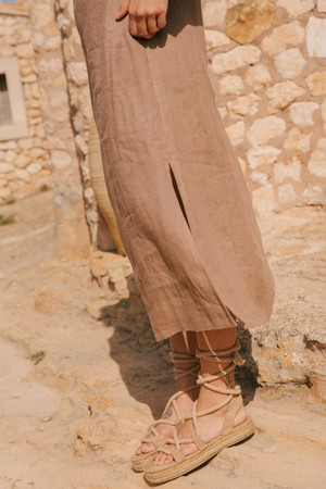 Amalia long-length linen dress XXL Rosy Brown from AmourLinen