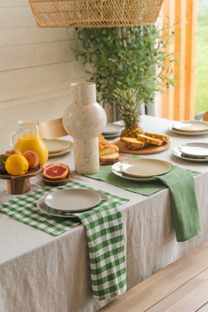 Linen placemats set of 2 in Green Gingham from AmourLinen