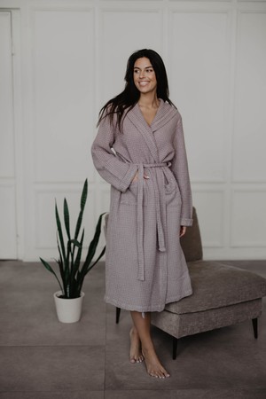 Waffle linen bathrobe Snuggle - Rosy Brown / Size 1 from AmourLinen