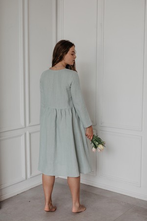 Lapland mid-length linen dress XXL Sage Green from AmourLinen