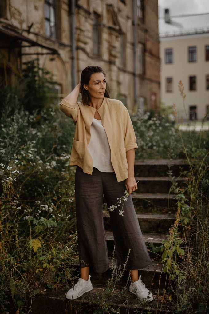 Linen oversized jacket KYIV in Mustard from AmourLinen