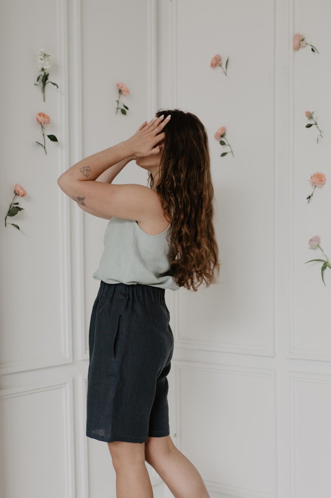 Long linen shorts MATILDA in Charcoal from AmourLinen