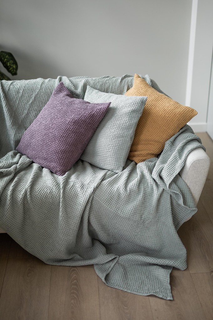 Linen waffle blanket in Sage Green from AmourLinen