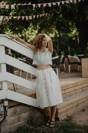 Linen skirt with buttons DAISY in Striped from AmourLinen