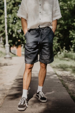 Classic linen shorts HERMES L Charcoal from AmourLinen