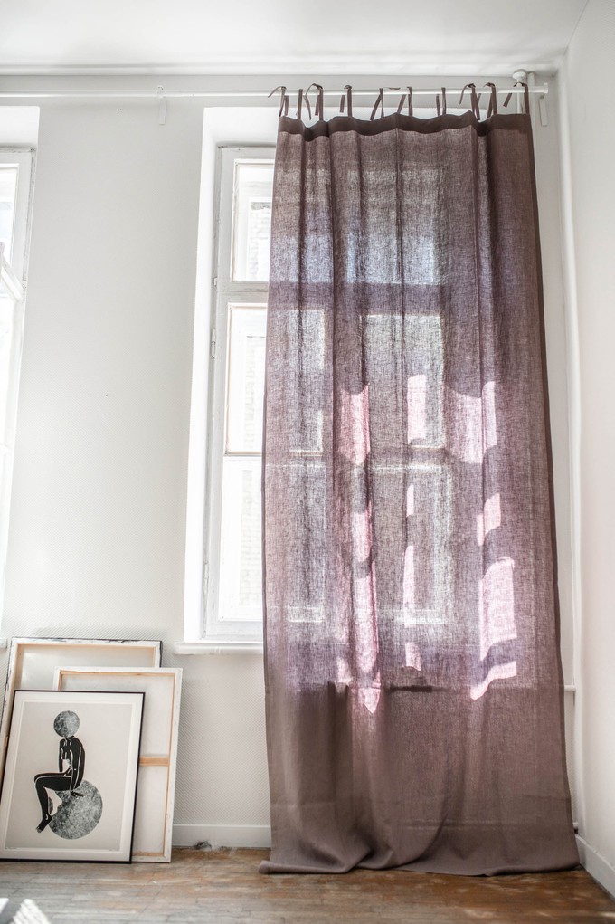 Tie top linen curtain in Dusty Lavender from AmourLinen