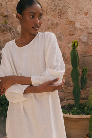 AMALIA long-length linen dress in White from AmourLinen