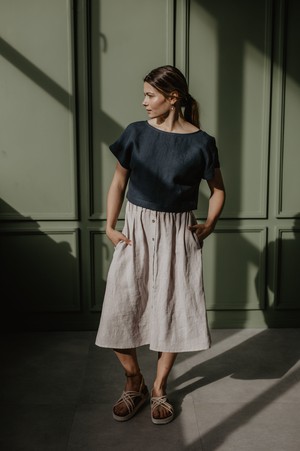 Linen skirt with buttons DAISY S Cream from AmourLinen