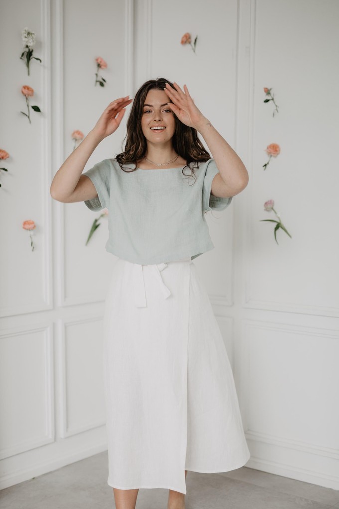 Linen crop top with buttons LISA in Sage Green from AmourLinen