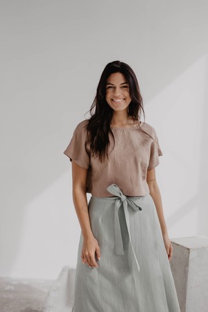 Linen crop top with buttons LISA XL Rosy Brown from AmourLinen