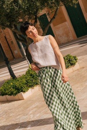 CIARA linen slip skirt in Green Gingham from AmourLinen