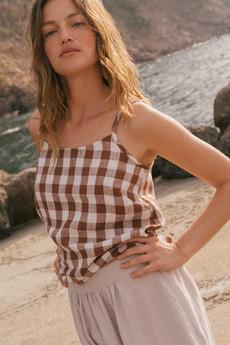 Linen top HILO in Mocha Gingham via AmourLinen