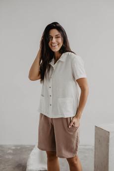 Long linen shorts MATILDA in Cream via AmourLinen