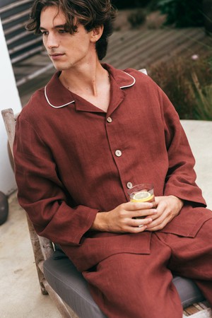 Classic linen pyjama set HARRY in Terracota from AmourLinen