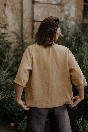 Linen oversized jacket KYIV in Mustard from AmourLinen