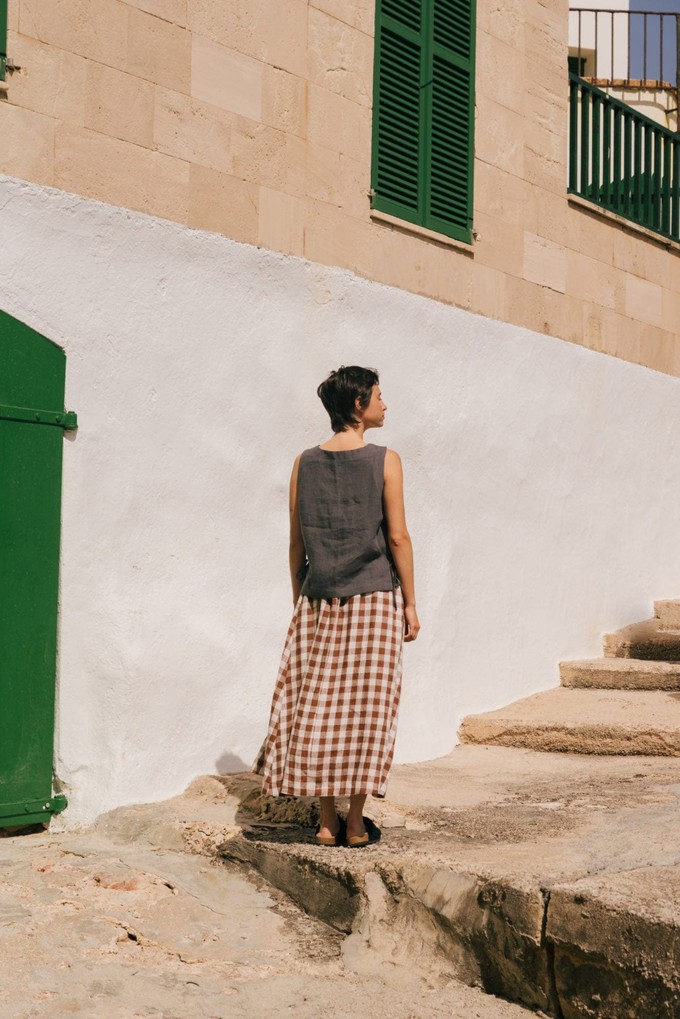 MONA long linen skirt in Mocha Gingham from AmourLinen