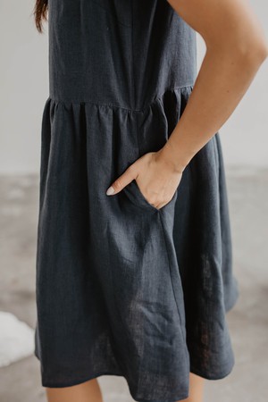 Linen sleeveless summer dress HAZEL in Charcoal from AmourLinen