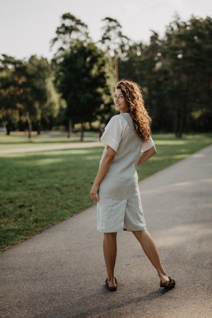 Linen apron dress JADE in Sage Green from AmourLinen