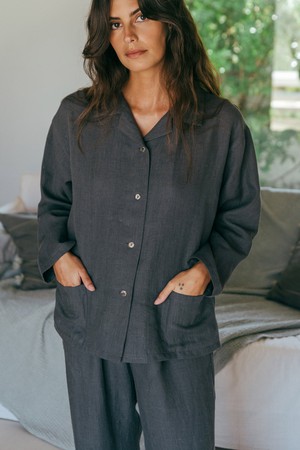 Long sleeve pyjama set SNOOZE in Charcoal from AmourLinen